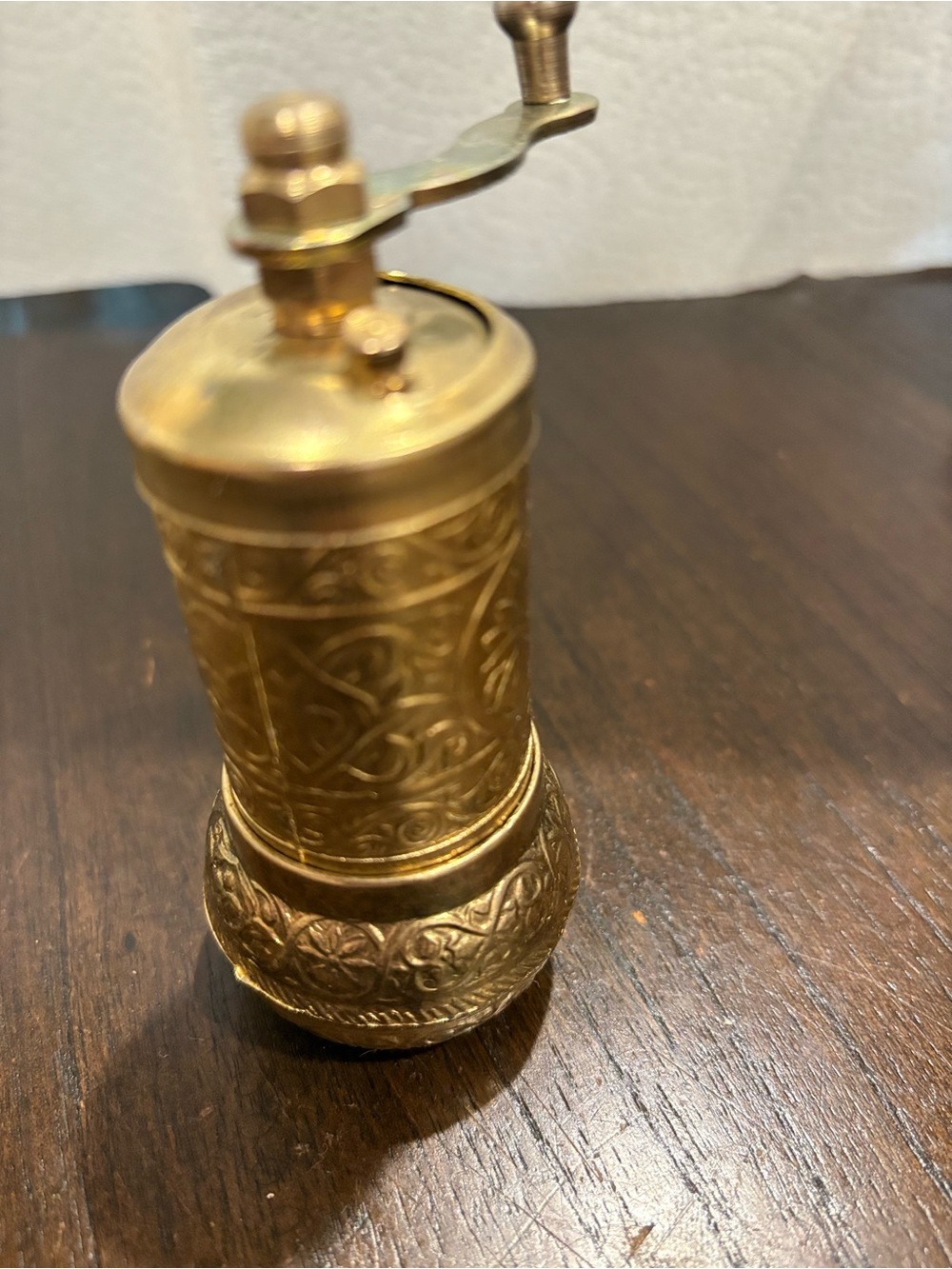 Vintage Solid Brass Turkish Style Hand Crank Pepper Spice Mill